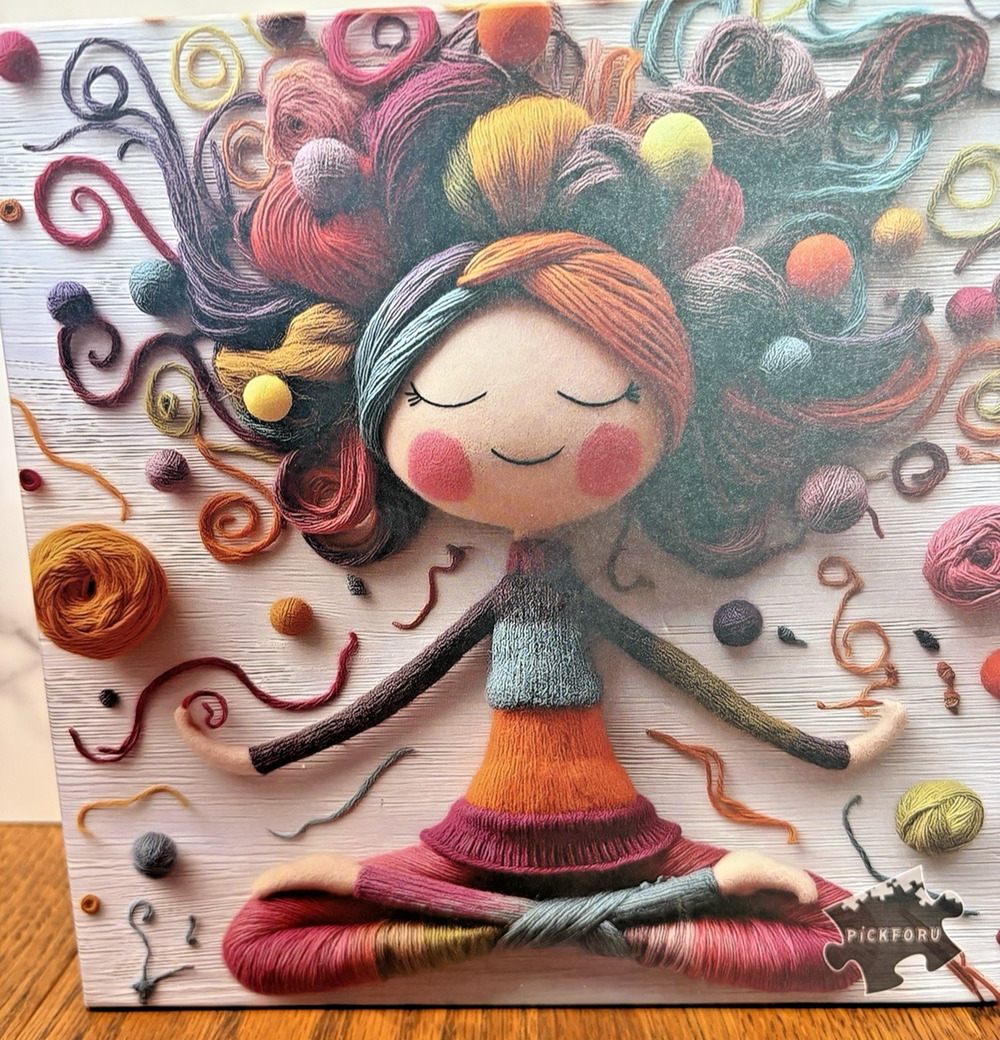 PICKFORU Jigsaw Puzzle 1000 pc Smiling Happy Yoga Meditation Yarn Girl PT-1595